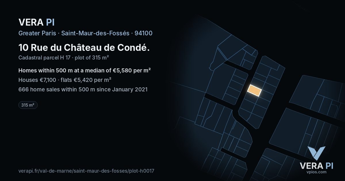 10 Rue du Château de Condé, Saint-Maur-des-Fossés at night – the plot lit, the parcels around coloured by the prices near them