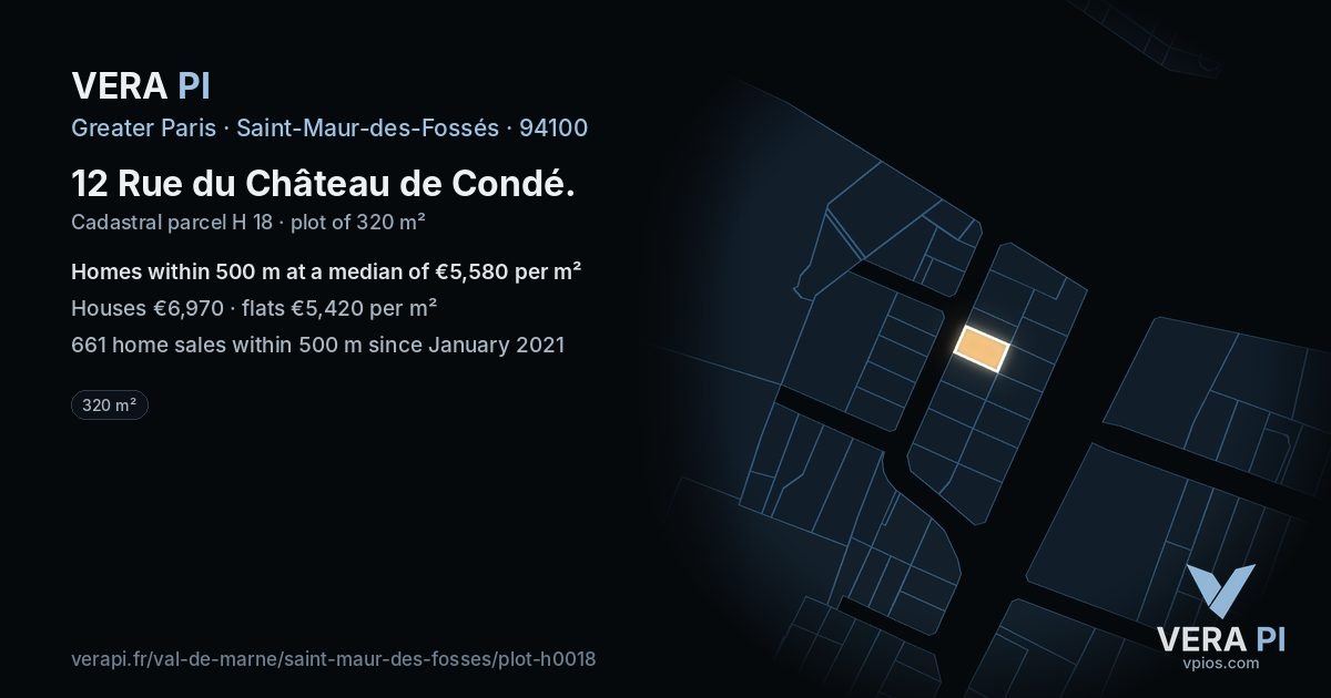 12 Rue du Château de Condé, Saint-Maur-des-Fossés at night – the plot lit, the parcels around coloured by the prices near them