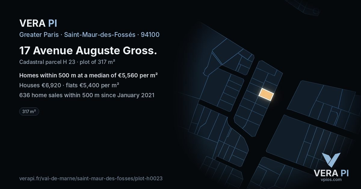 17 Avenue Auguste Gross, Saint-Maur-des-Fossés at night – the plot lit, the parcels around coloured by the prices near them