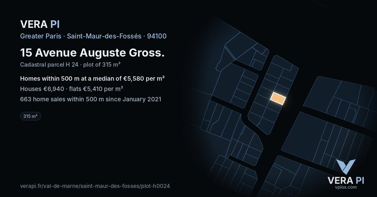 15 Avenue Auguste Gross, Saint-Maur-des-Fossés at night – the plot lit, the parcels around coloured by the prices near them