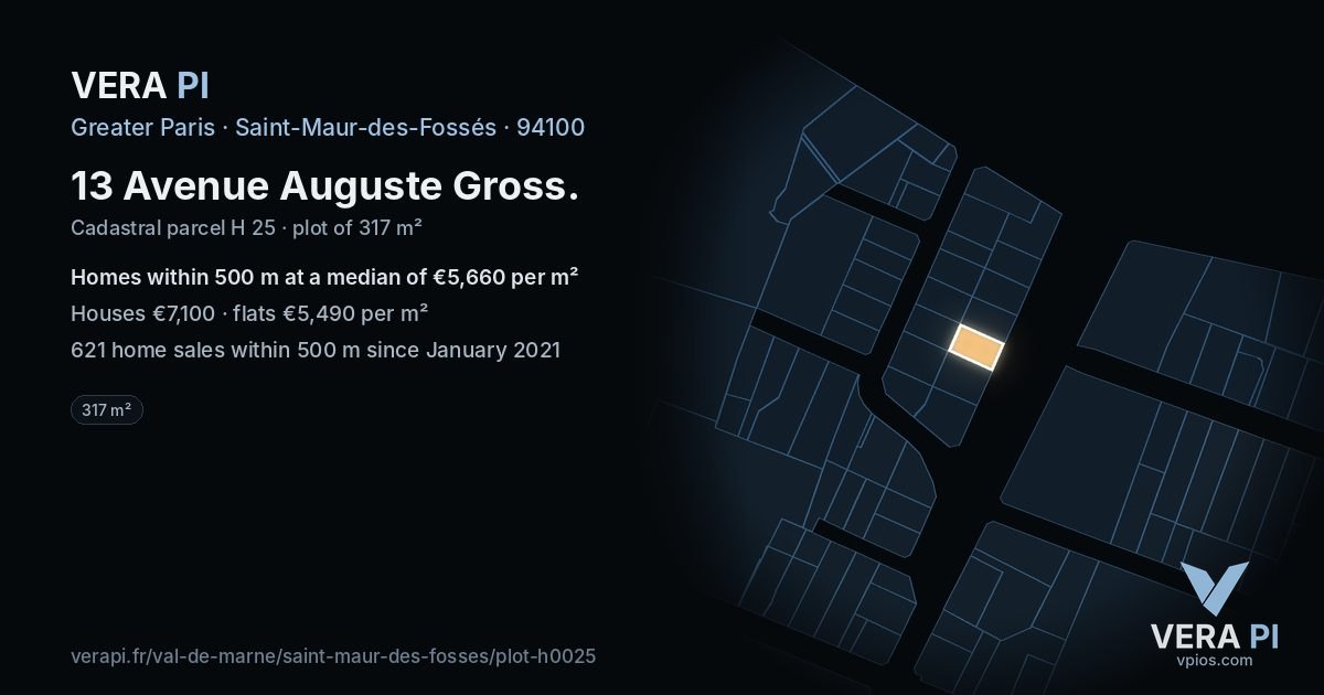 13 Avenue Auguste Gross, Saint-Maur-des-Fossés at night – the plot lit, the parcels around coloured by the prices near them