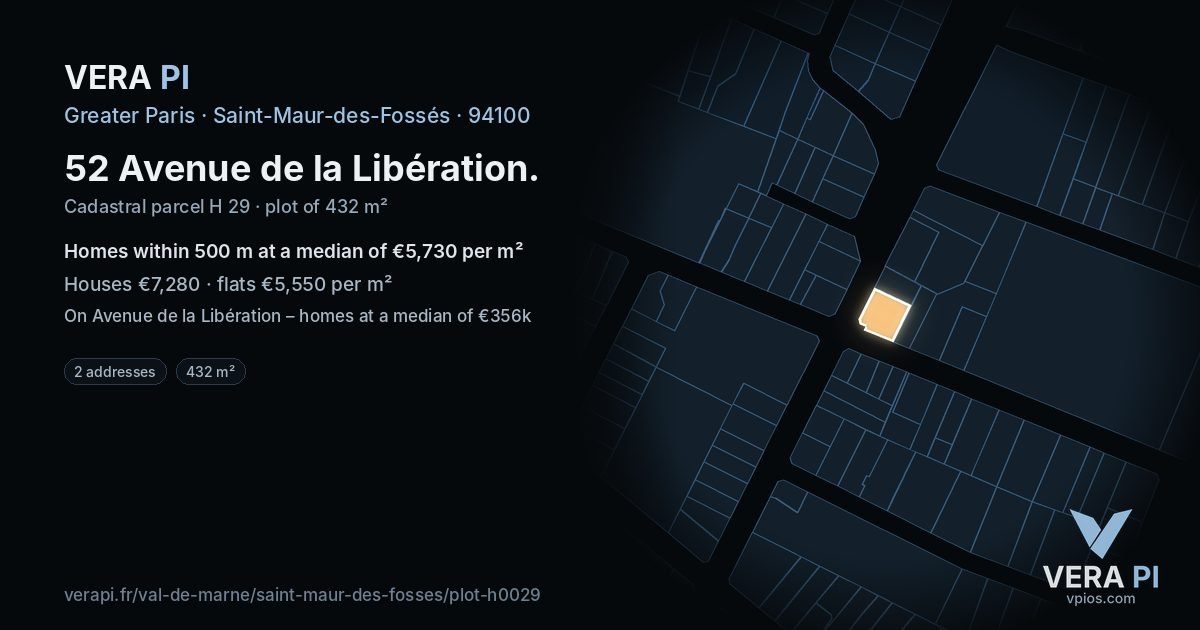 52 Avenue de la Libération, Saint-Maur-des-Fossés at night – the plot lit, the parcels around coloured by the prices near them