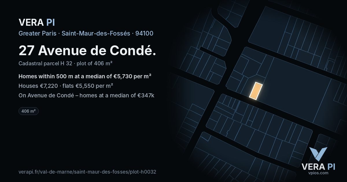 27 Avenue de Condé, Saint-Maur-des-Fossés at night – the plot lit, the parcels around coloured by the prices near them