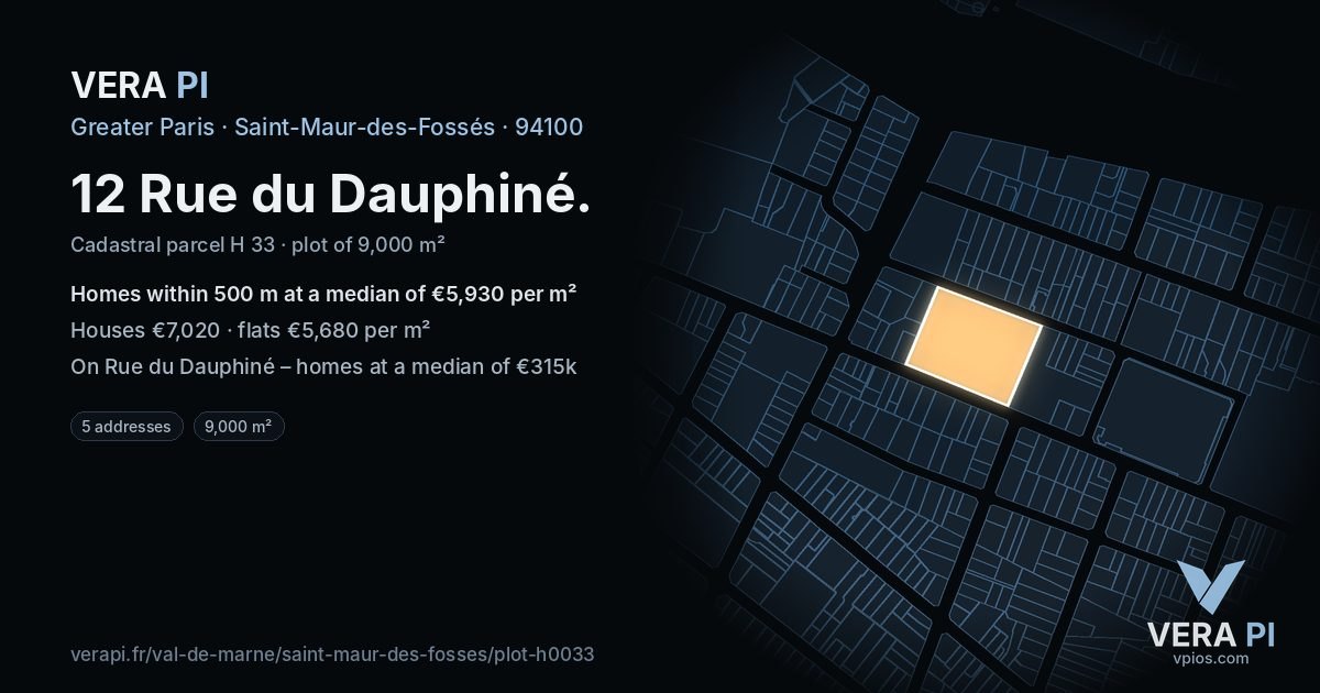 12 Rue du Dauphiné, Saint-Maur-des-Fossés at night – the plot lit, the parcels around coloured by the prices near them