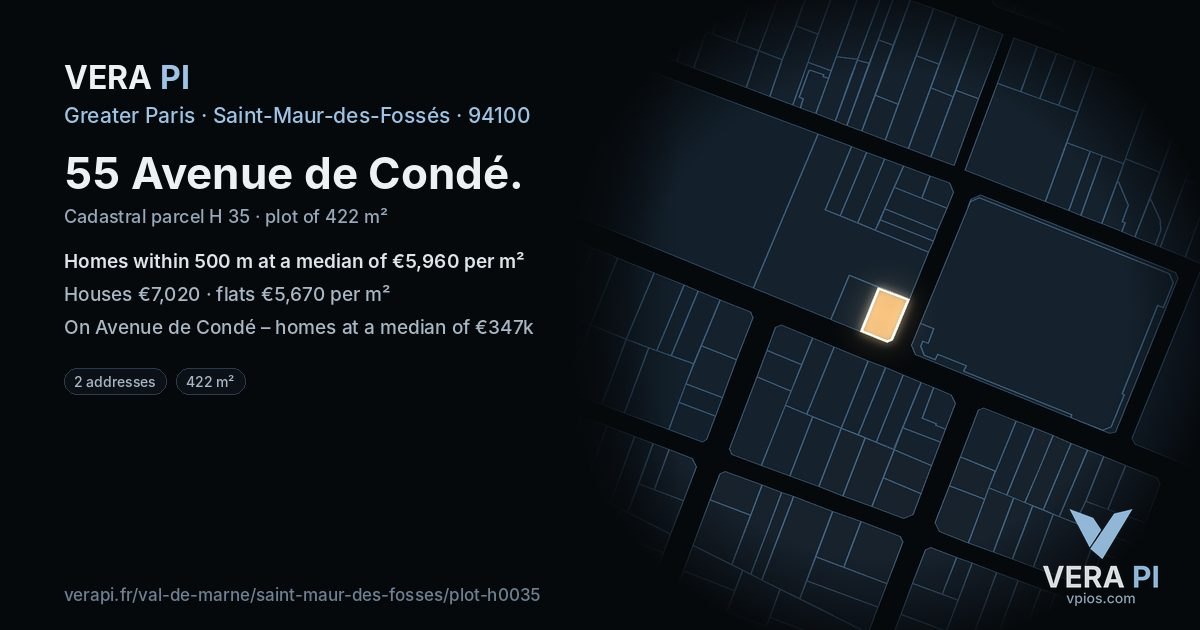 55 Avenue de Condé, Saint-Maur-des-Fossés at night – the plot lit, the parcels around coloured by the prices near them