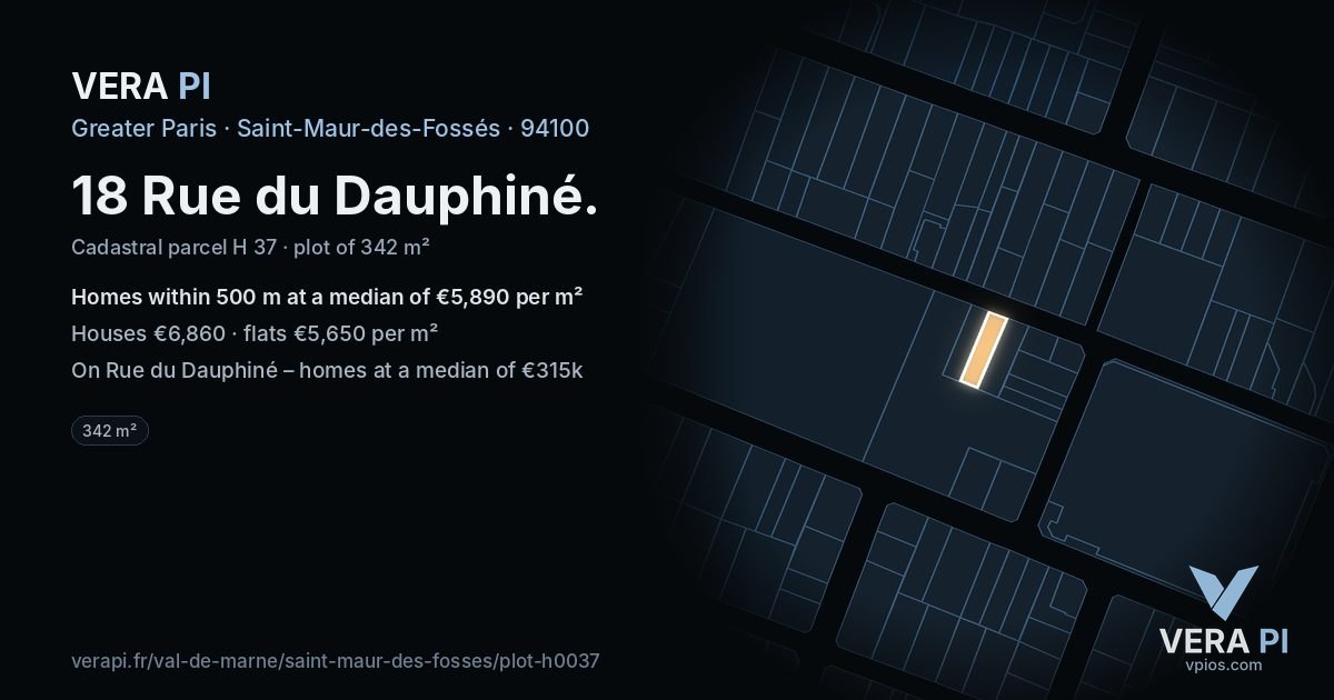 18 Rue du Dauphiné, Saint-Maur-des-Fossés at night – the plot lit, the parcels around coloured by the prices near them