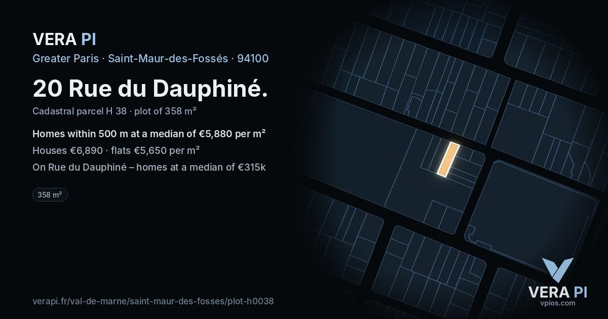 20 Rue du Dauphiné, Saint-Maur-des-Fossés at night – the plot lit, the parcels around coloured by the prices near them