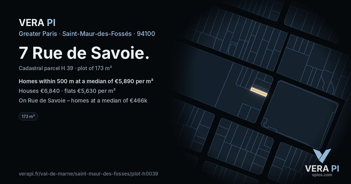 7 Rue de Savoie, Saint-Maur-des-Fossés at night – the plot lit, the parcels around coloured by the prices near them