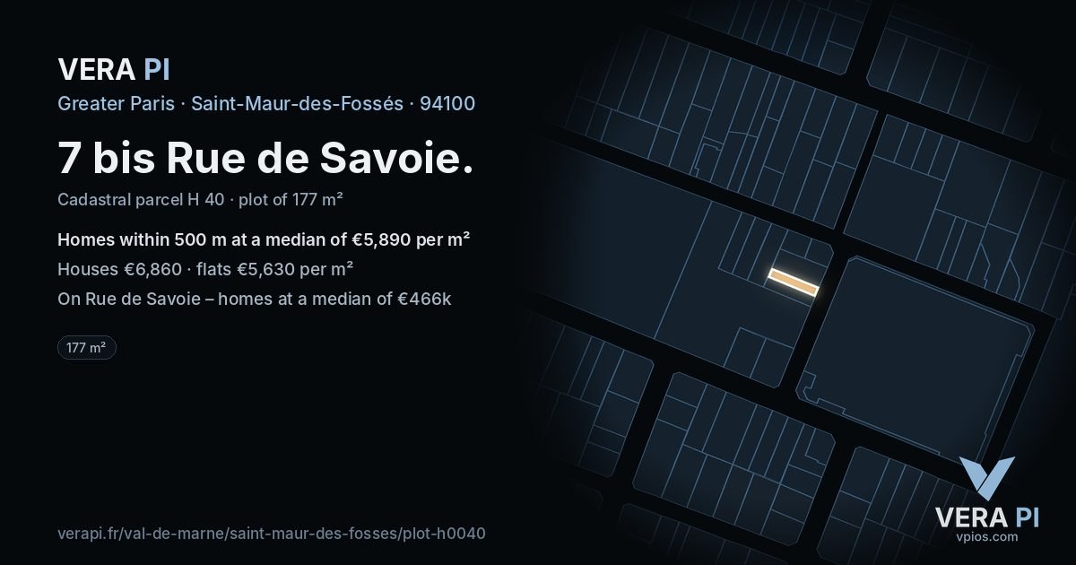 7 bis Rue de Savoie, Saint-Maur-des-Fossés at night – the plot lit, the parcels around coloured by the prices near them