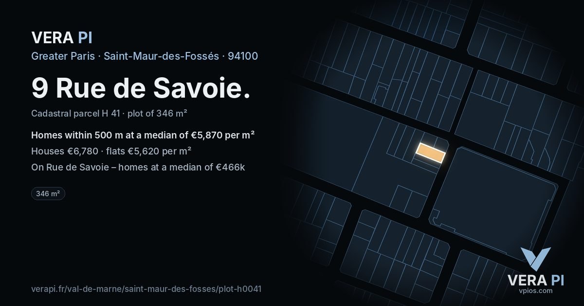 9 Rue de Savoie, Saint-Maur-des-Fossés at night – the plot lit, the parcels around coloured by the prices near them
