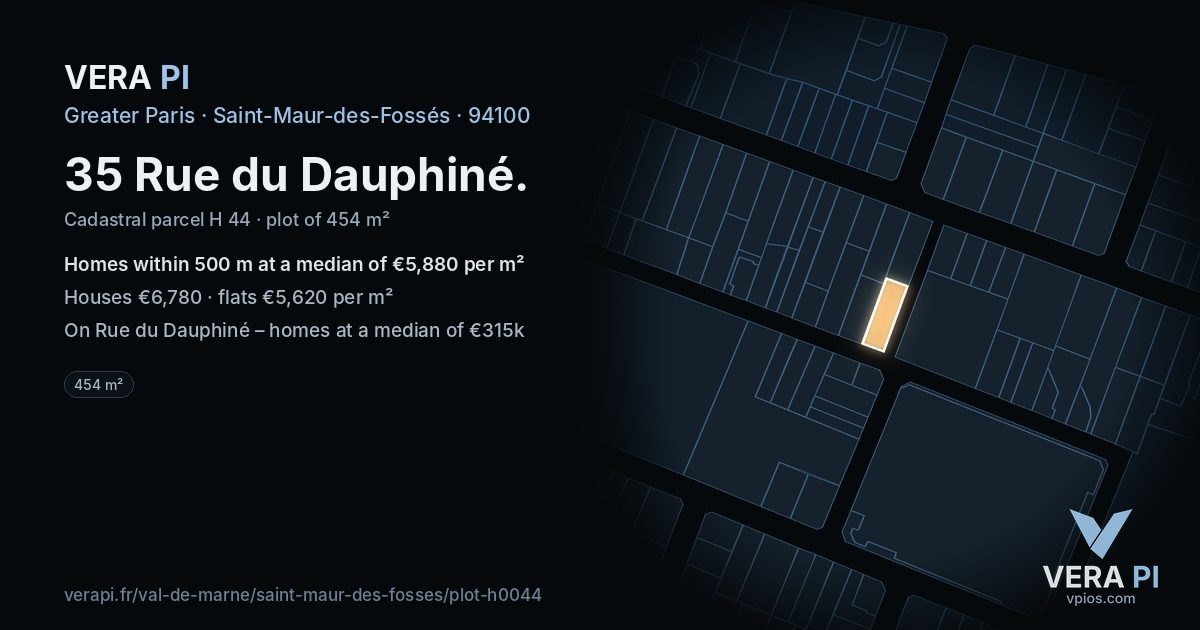 35 Rue du Dauphiné, Saint-Maur-des-Fossés at night – the plot lit, the parcels around coloured by the prices near them