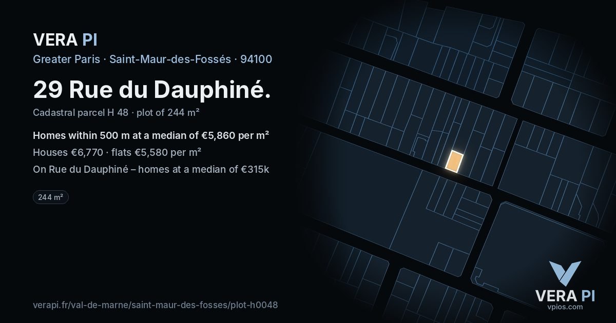 29 Rue du Dauphiné, Saint-Maur-des-Fossés at night – the plot lit, the parcels around coloured by the prices near them