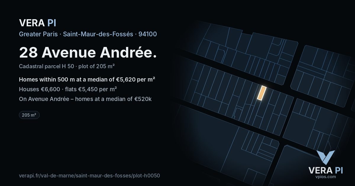 28 Avenue Andrée, Saint-Maur-des-Fossés at night – the plot lit, the parcels around coloured by the prices near them