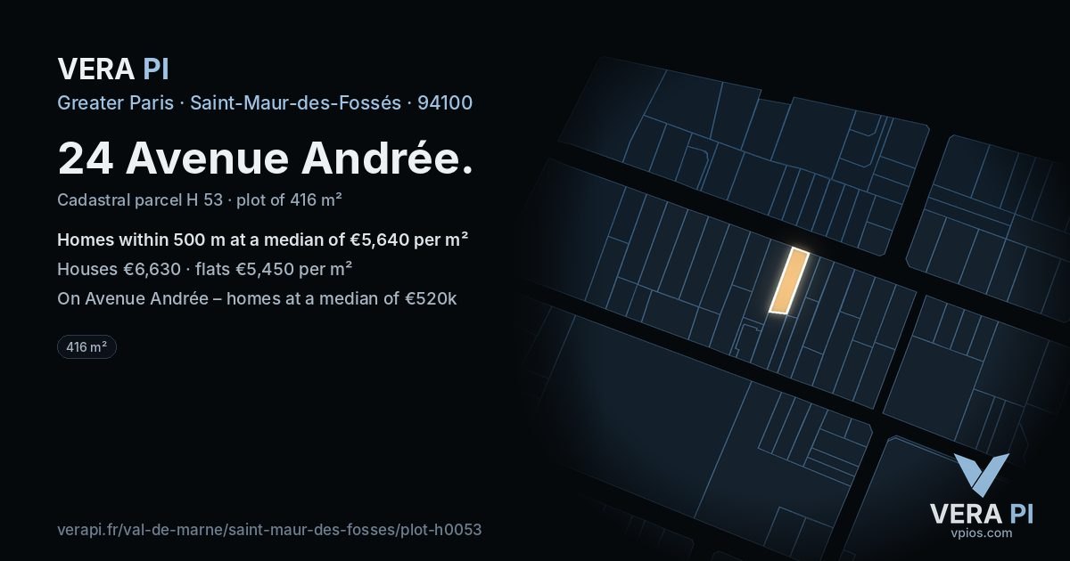 24 Avenue Andrée, Saint-Maur-des-Fossés at night – the plot lit, the parcels around coloured by the prices near them