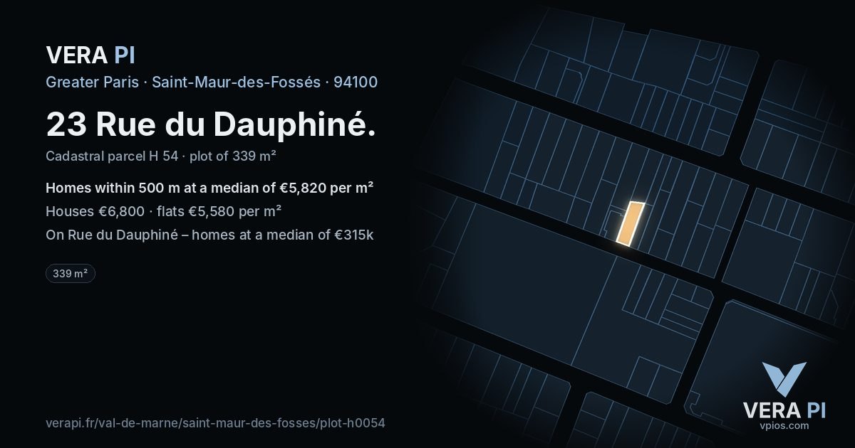 23 Rue du Dauphiné, Saint-Maur-des-Fossés at night – the plot lit, the parcels around coloured by the prices near them