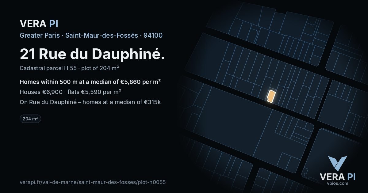 21 Rue du Dauphiné, Saint-Maur-des-Fossés at night – the plot lit, the parcels around coloured by the prices near them