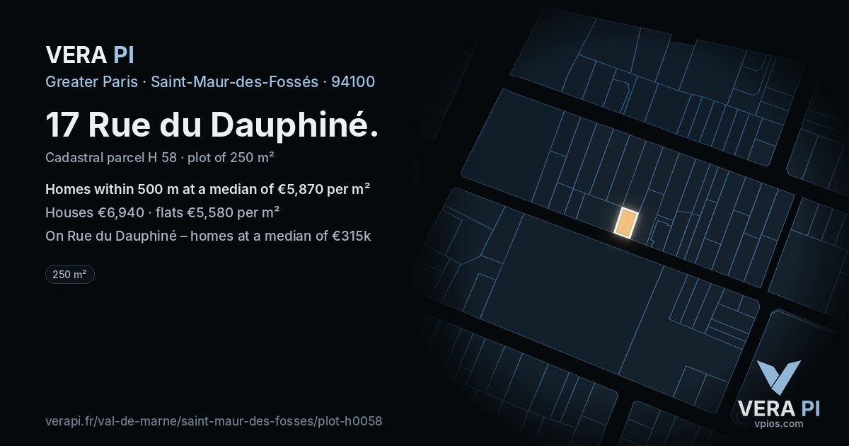 17 Rue du Dauphiné, Saint-Maur-des-Fossés at night – the plot lit, the parcels around coloured by the prices near them