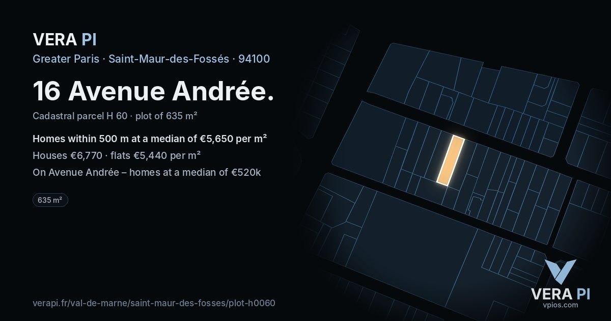 16 Avenue Andrée, Saint-Maur-des-Fossés at night – the plot lit, the parcels around coloured by the prices near them