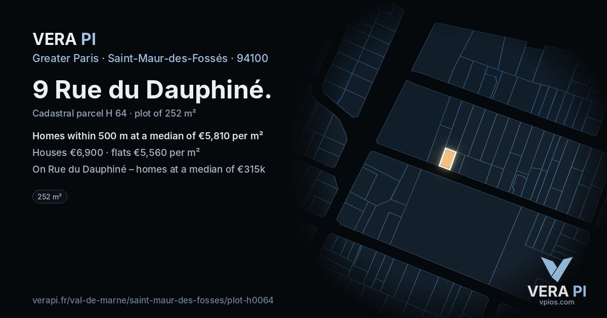 9 Rue du Dauphiné, Saint-Maur-des-Fossés at night – the plot lit, the parcels around coloured by the prices near them