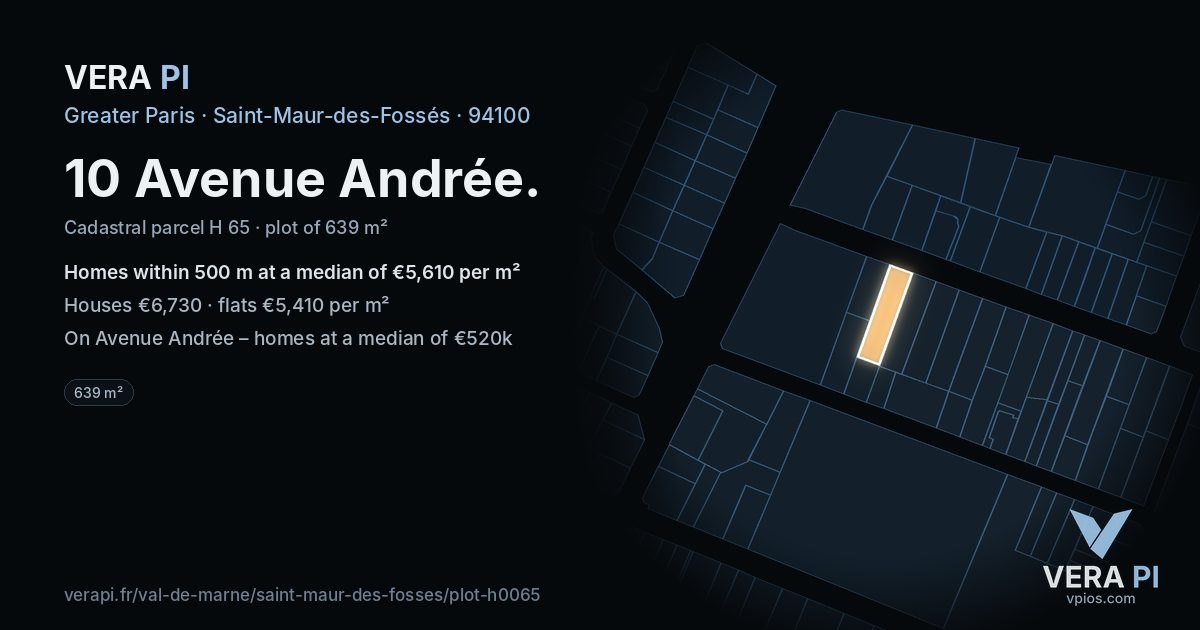 10 Avenue Andrée, Saint-Maur-des-Fossés at night – the plot lit, the parcels around coloured by the prices near them