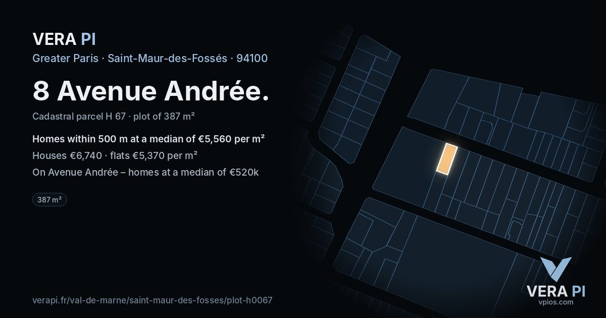 8 Avenue Andrée, Saint-Maur-des-Fossés at night – the plot lit, the parcels around coloured by the prices near them