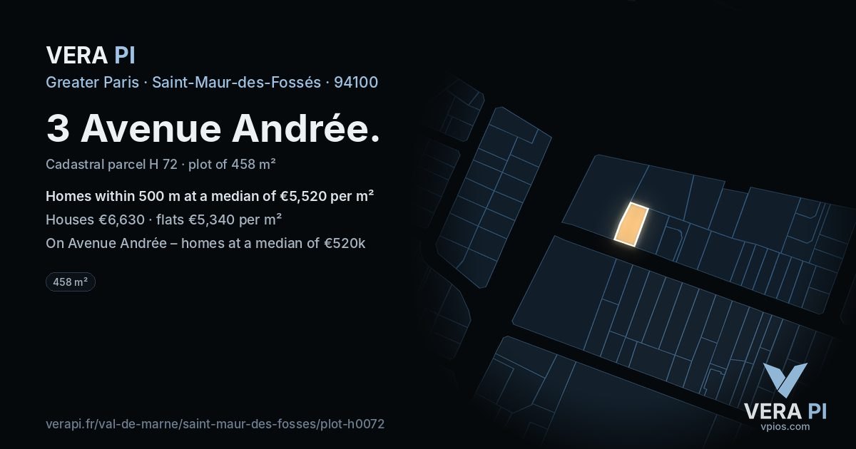 3 Avenue Andrée, Saint-Maur-des-Fossés at night – the plot lit, the parcels around coloured by the prices near them
