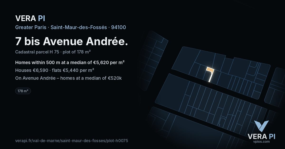7 bis Avenue Andrée, Saint-Maur-des-Fossés at night – the plot lit, the parcels around coloured by the prices near them