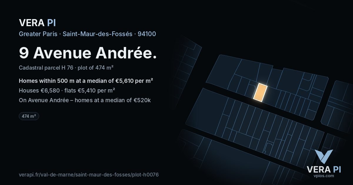 9 Avenue Andrée, Saint-Maur-des-Fossés at night – the plot lit, the parcels around coloured by the prices near them