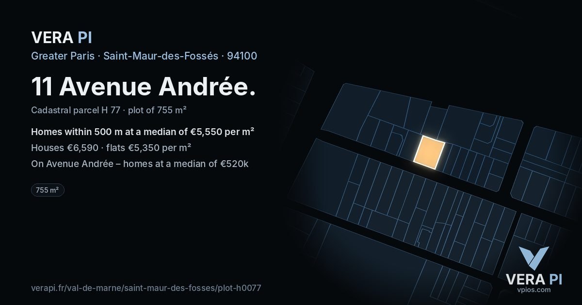 11 Avenue Andrée, Saint-Maur-des-Fossés at night – the plot lit, the parcels around coloured by the prices near them