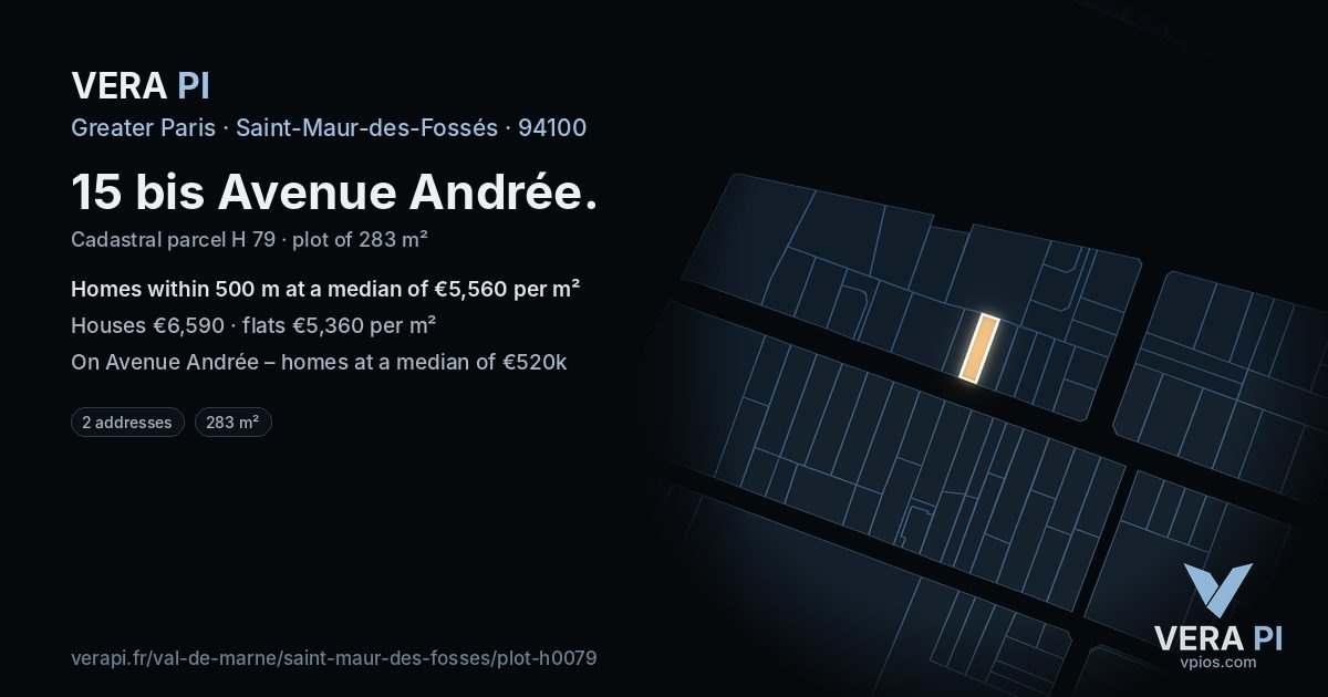 15 bis Avenue Andrée, Saint-Maur-des-Fossés at night – the plot lit, the parcels around coloured by the prices near them