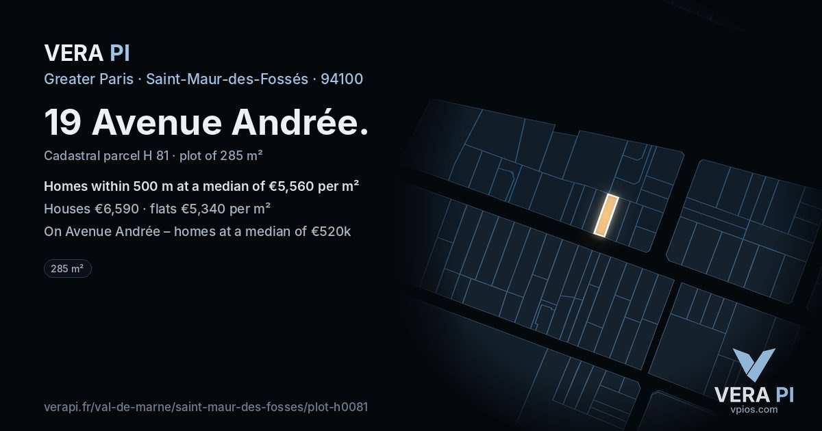 19 Avenue Andrée, Saint-Maur-des-Fossés at night – the plot lit, the parcels around coloured by the prices near them