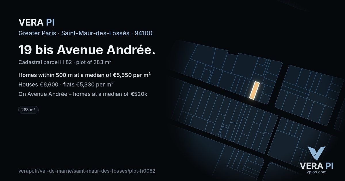 19 bis Avenue Andrée, Saint-Maur-des-Fossés at night – the plot lit, the parcels around coloured by the prices near them