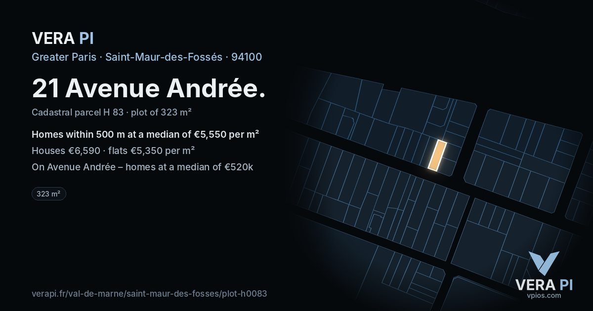 21 Avenue Andrée, Saint-Maur-des-Fossés at night – the plot lit, the parcels around coloured by the prices near them