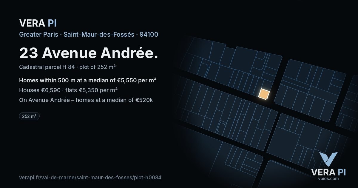 23 Avenue Andrée, Saint-Maur-des-Fossés at night – the plot lit, the parcels around coloured by the prices near them