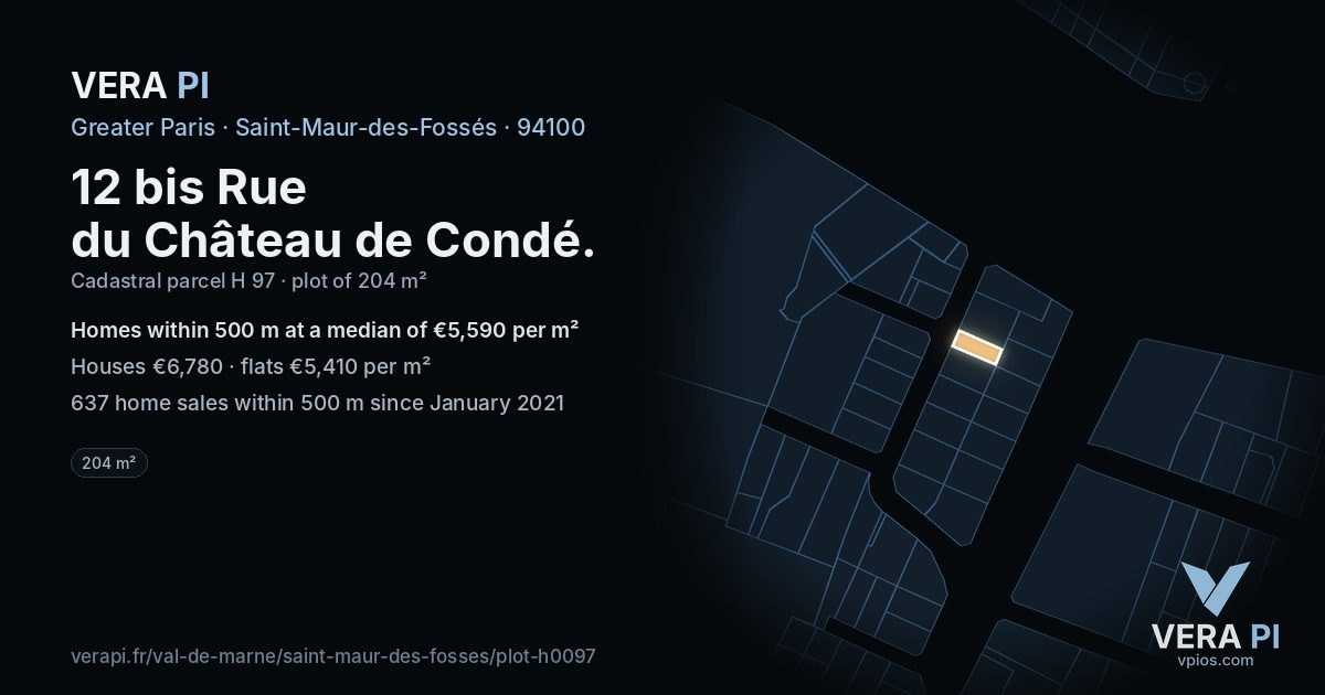 12 bis Rue du Château de Condé, Saint-Maur-des-Fossés at night – the plot lit, the parcels around coloured by the prices near them