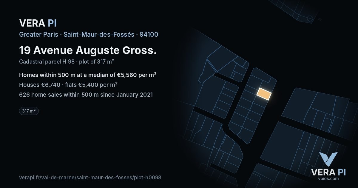 19 Avenue Auguste Gross, Saint-Maur-des-Fossés at night – the plot lit, the parcels around coloured by the prices near them
