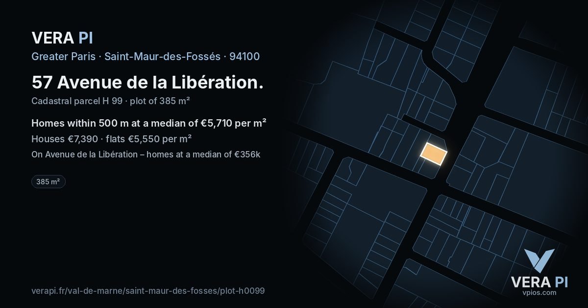 57 Avenue de la Libération, Saint-Maur-des-Fossés at night – the plot lit, the parcels around coloured by the prices near them