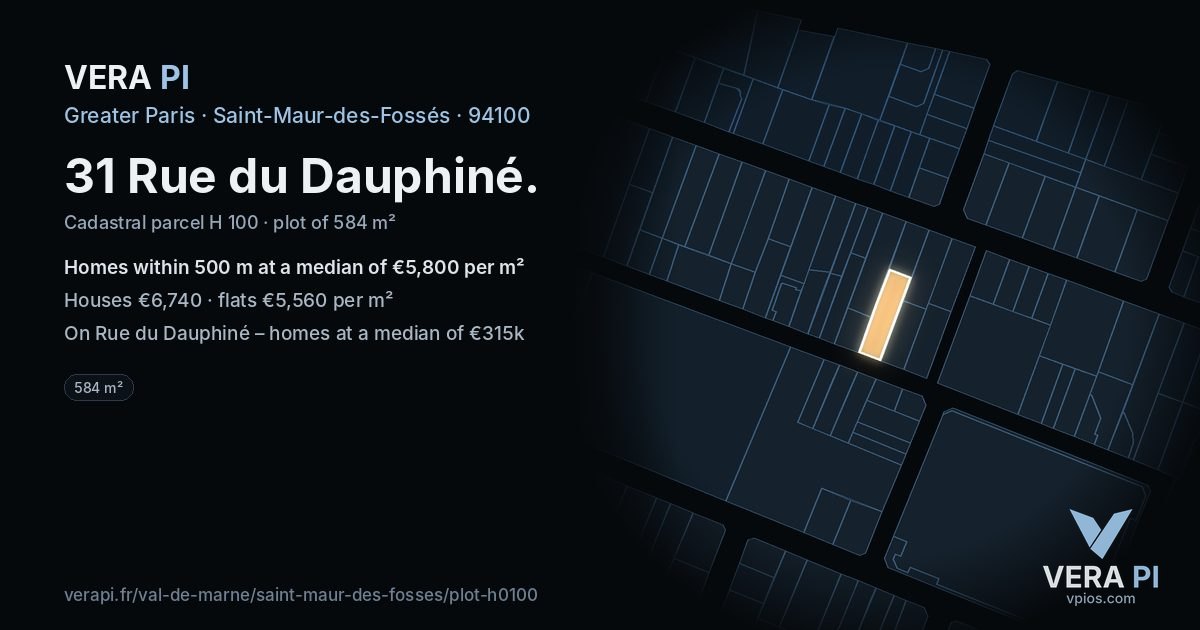 31 Rue du Dauphiné, Saint-Maur-des-Fossés at night – the plot lit, the parcels around coloured by the prices near them