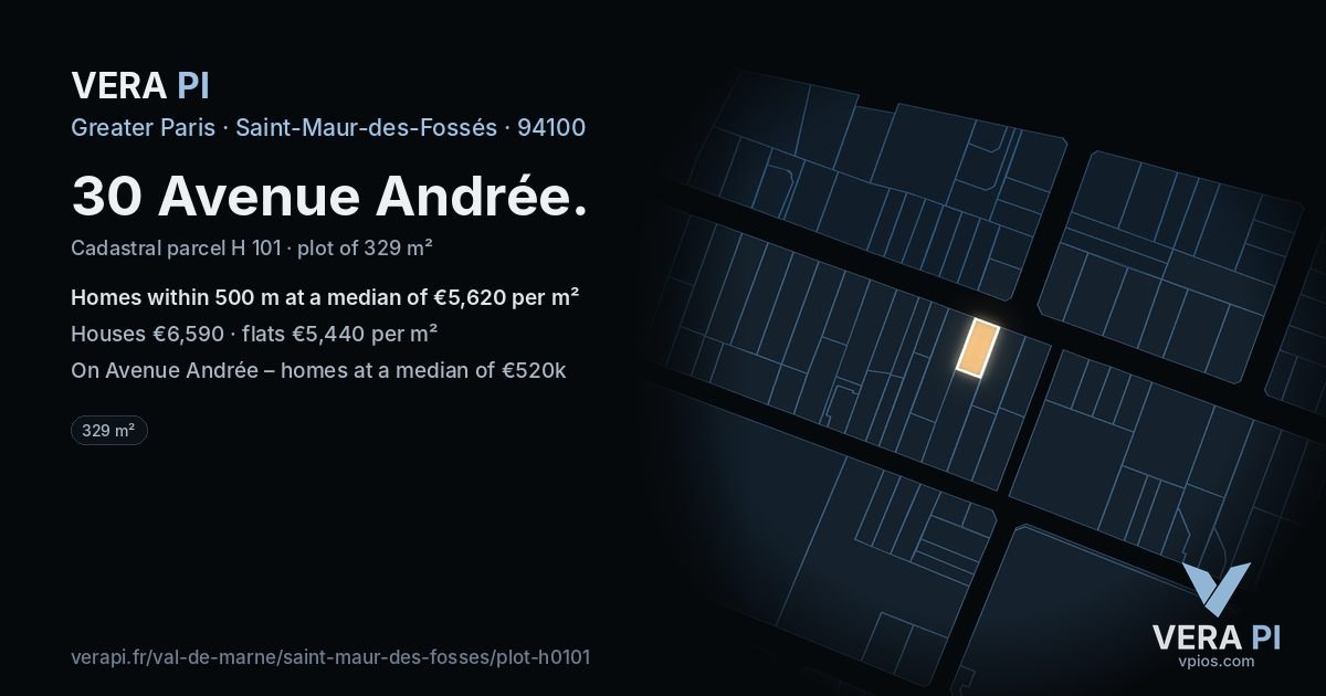 30 Avenue Andrée, Saint-Maur-des-Fossés at night – the plot lit, the parcels around coloured by the prices near them