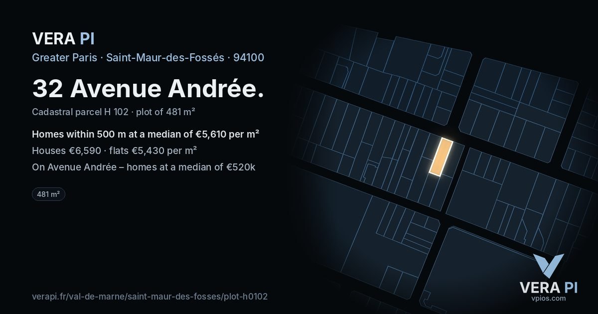 32 Avenue Andrée, Saint-Maur-des-Fossés at night – the plot lit, the parcels around coloured by the prices near them
