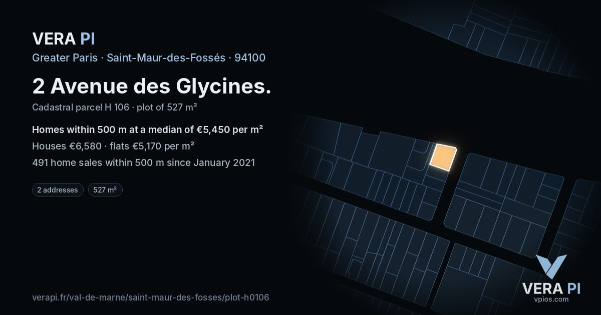 2 Avenue des Glycines, Saint-Maur-des-Fossés at night – the plot lit, the parcels around coloured by the prices near them