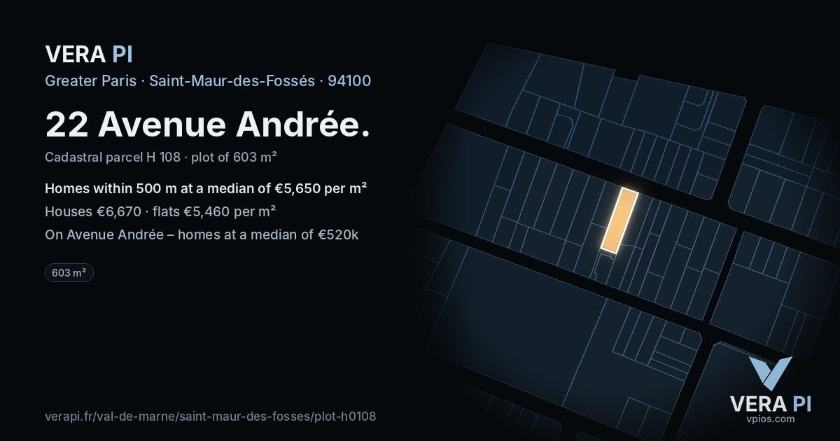 22 Avenue Andrée, Saint-Maur-des-Fossés at night – the plot lit, the parcels around coloured by the prices near them