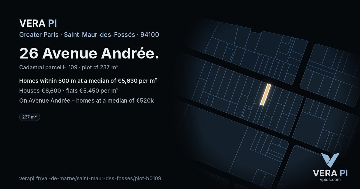 26 Avenue Andrée, Saint-Maur-des-Fossés at night – the plot lit, the parcels around coloured by the prices near them