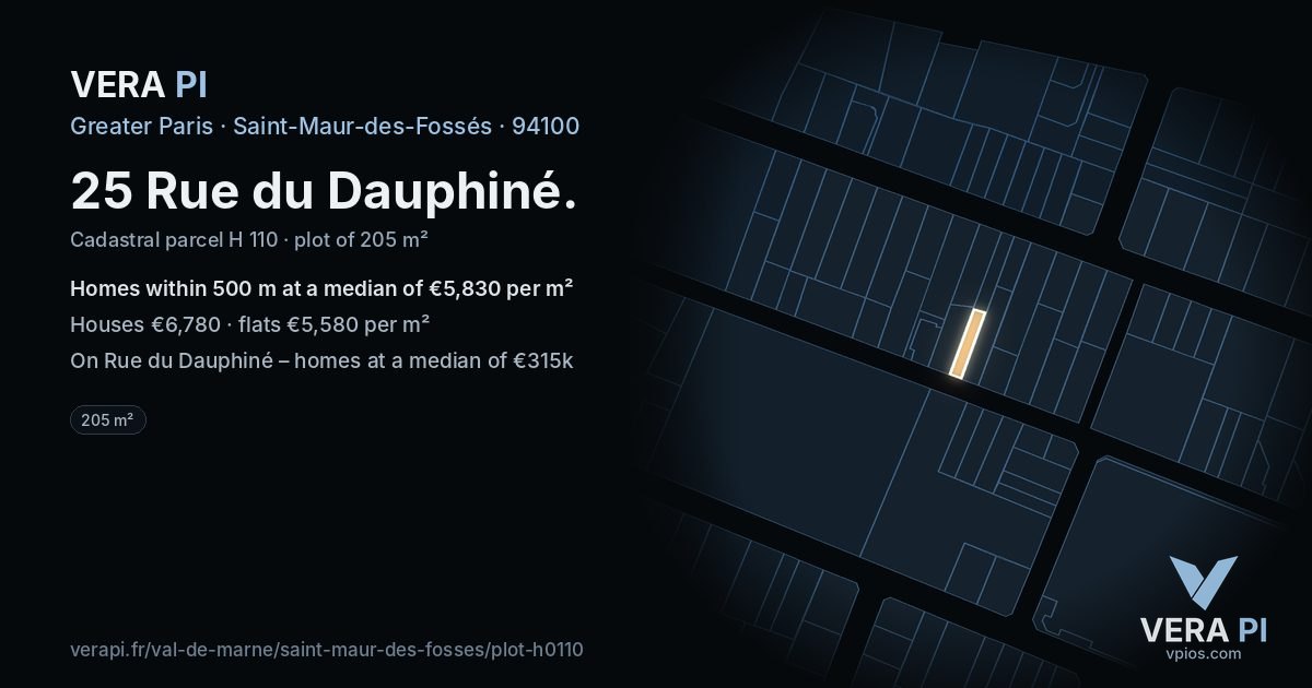 25 Rue du Dauphiné, Saint-Maur-des-Fossés at night – the plot lit, the parcels around coloured by the prices near them