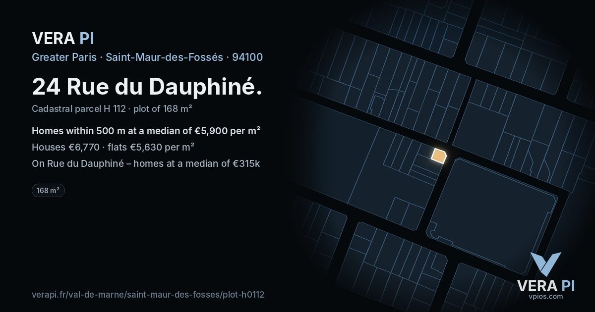 24 Rue du Dauphiné, Saint-Maur-des-Fossés at night – the plot lit, the parcels around coloured by the prices near them