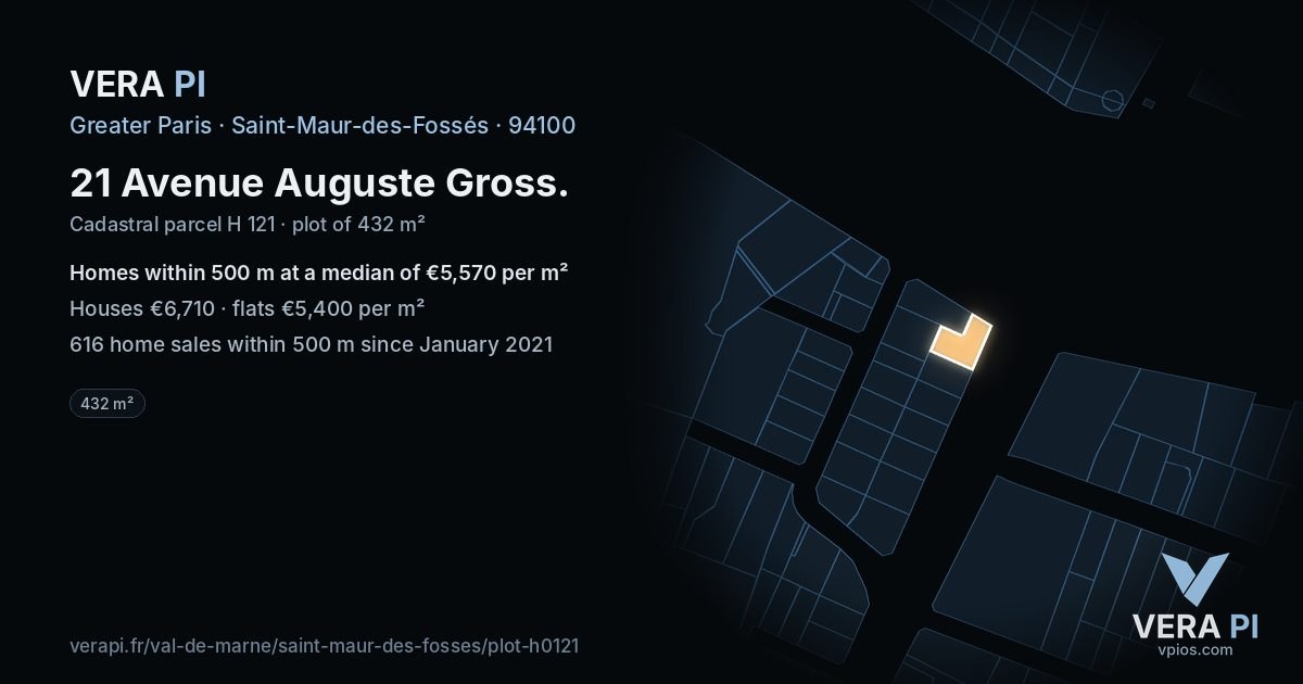 21 Avenue Auguste Gross, Saint-Maur-des-Fossés at night – the plot lit, the parcels around coloured by the prices near them