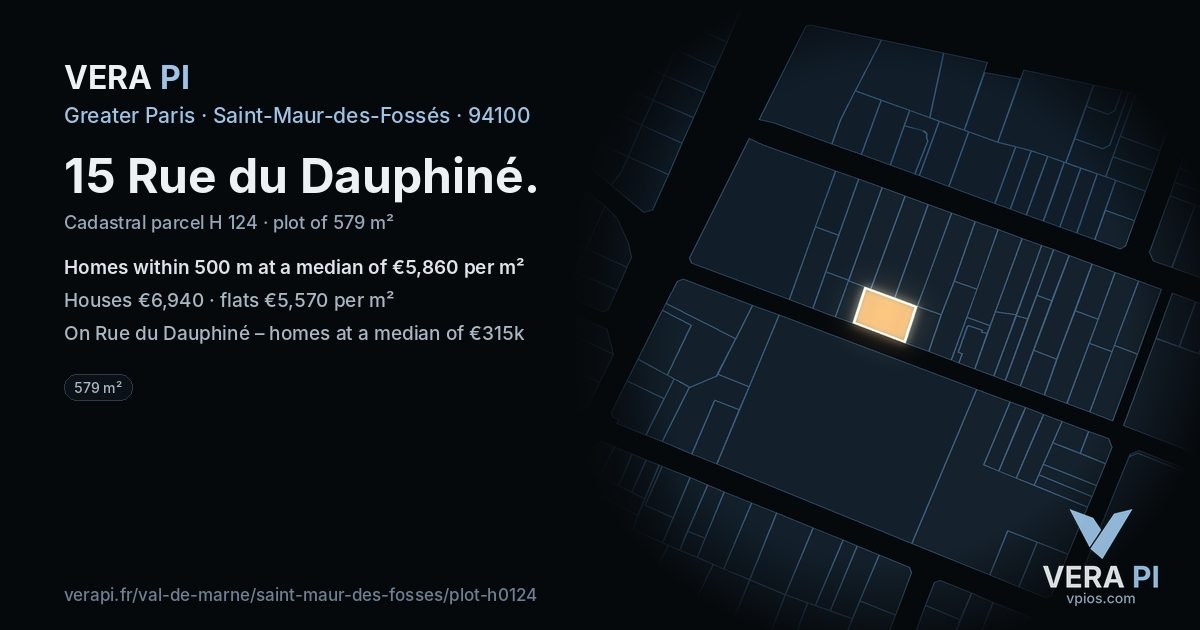 15 Rue du Dauphiné, Saint-Maur-des-Fossés at night – the plot lit, the parcels around coloured by the prices near them
