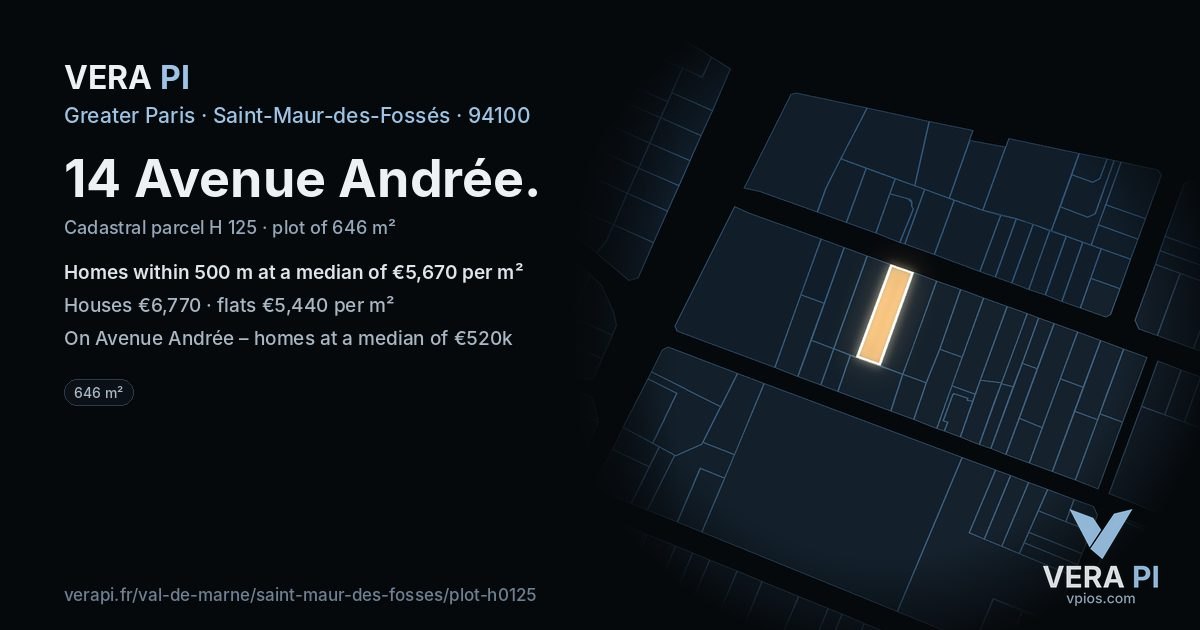 14 Avenue Andrée, Saint-Maur-des-Fossés at night – the plot lit, the parcels around coloured by the prices near them
