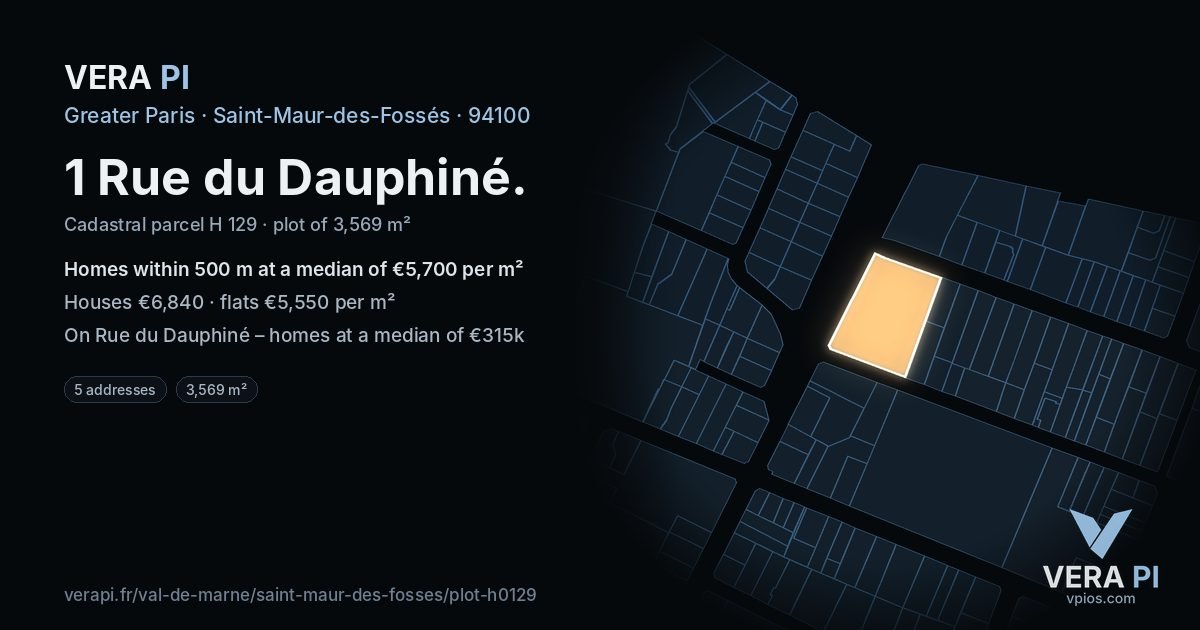 1 Rue du Dauphiné, Saint-Maur-des-Fossés at night – the plot lit, the parcels around coloured by the prices near them