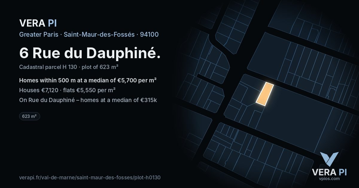 6 Rue du Dauphiné, Saint-Maur-des-Fossés at night – the plot lit, the parcels around coloured by the prices near them